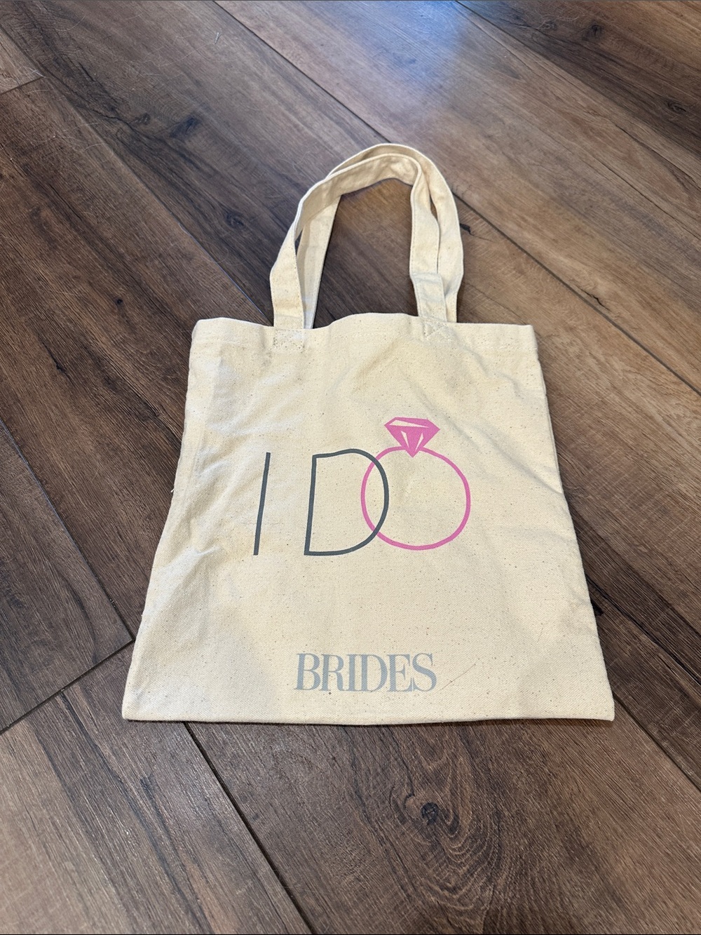 Brides 'I Do' Canvas Tote Bag in Natural with Pink Accent